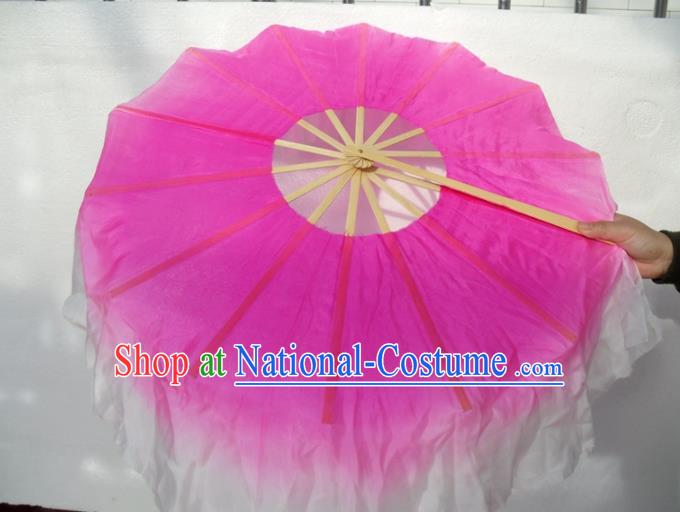 Traditional Chinese Crafts Circular Folding Fan China Folk Dance Fans Rosy Silk Fans