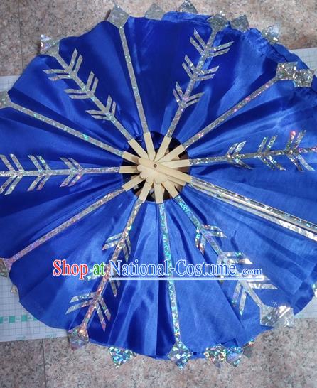 Traditional Chinese Crafts Folding Fan China Folk Dance Fans Blue Circular Fans