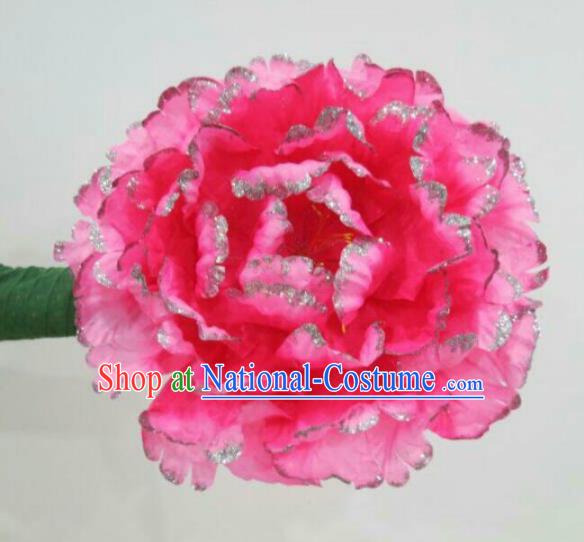 Traditional Chinese Folk Dance Accessories Opening Dance Pink Peony Flower for Women