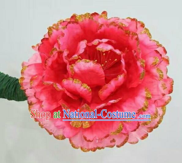 Traditional Chinese Folk Dance Accessories Opening Dance Red Peony Flower for Women