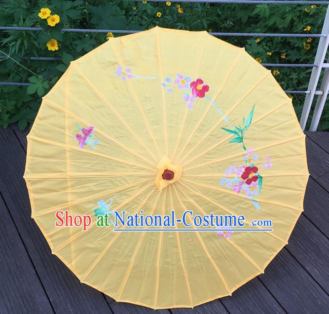 Traditional Chinese Folk Dance Umbrella Light Yellow Oil-Paper Umbrella for Women