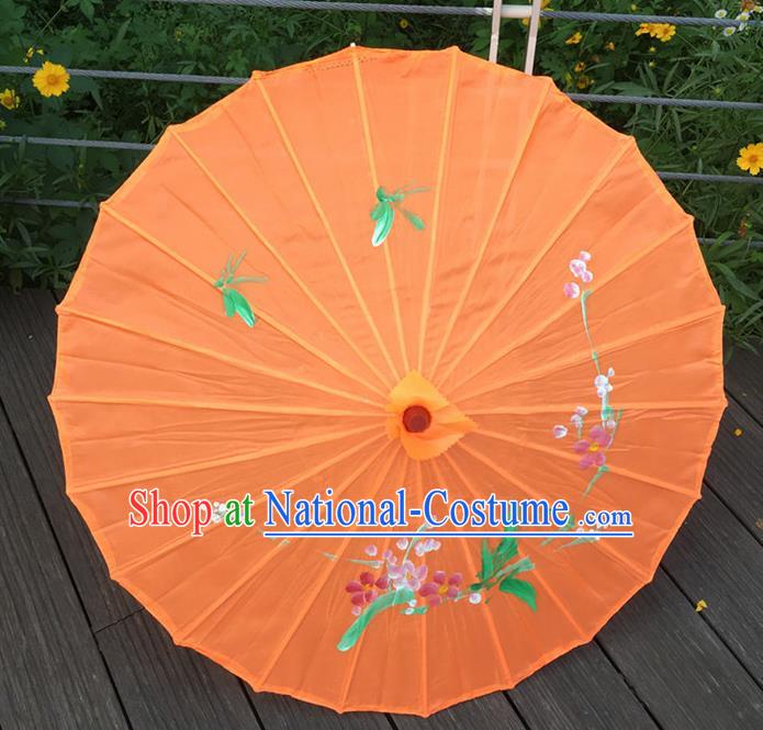 Traditional Chinese Folk Dance Umbrella Orange Oil-Paper Umbrella for Women