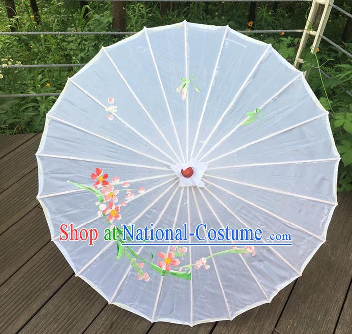 Traditional Chinese Folk Dance Umbrella White Oil-Paper Umbrella for Women