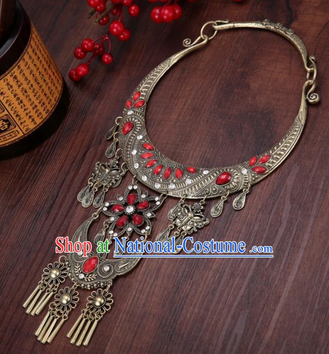 Chinese Traditional Jewelry Accessories Miao Minority Tassel Red Necklace for Women