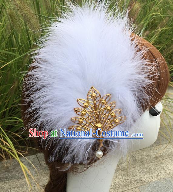 Traditional Chinese Bride Hair Accessories Folk Dance White Feather Hair Stick for Kids