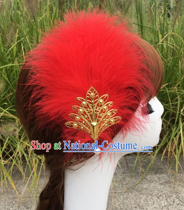 Traditional Chinese Bride Hair Accessories Folk Dance Red Feather Hair Stick for Kids