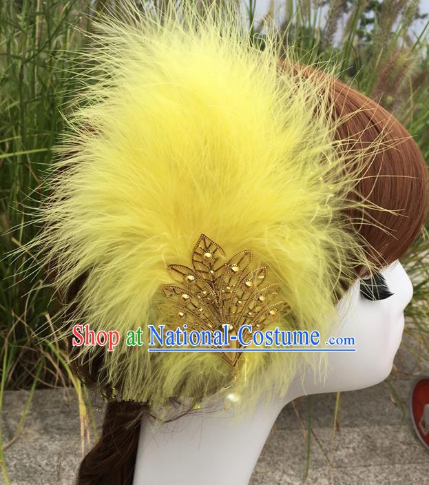 Traditional Chinese Bride Hair Accessories Folk Dance Yellow Feather Hair Stick for Kids