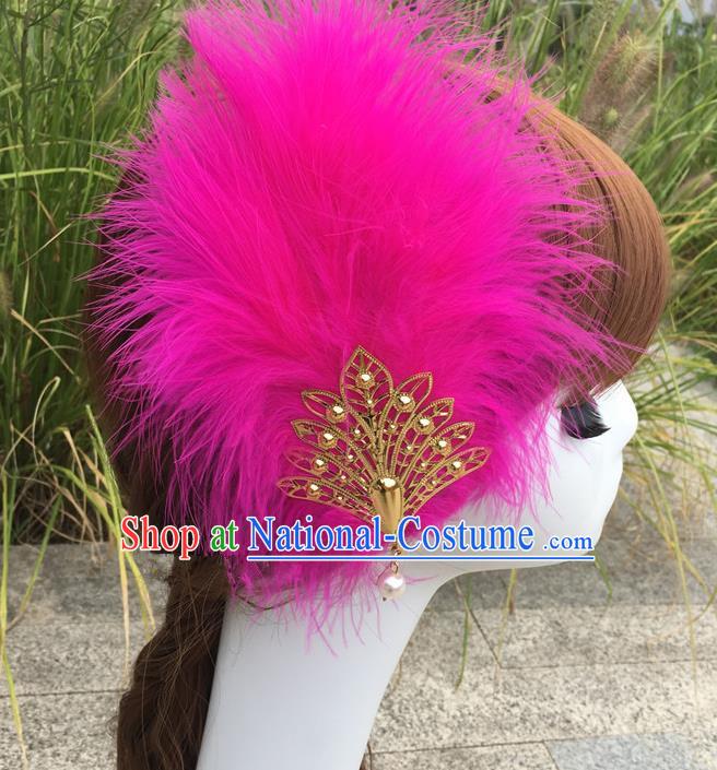 Traditional Chinese Bride Hair Accessories Folk Dance Fushcia Feather Hair Stick for Kids