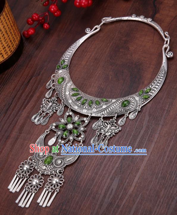 Chinese Traditional Jewelry Accessories Miao Minority Tassel Green Necklace for Women