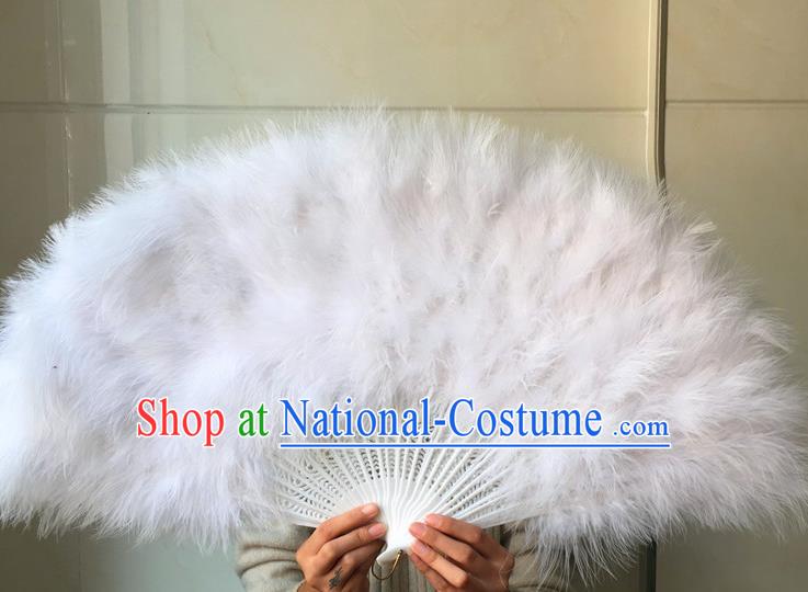 Traditional Chinese Crafts Folding Fan China Folk Dance White Feather Fans