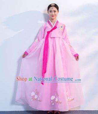 Top Grade Korean Traditional Costumes Asian Korean Hanbok Bride Pink Blouse and Skirt for Women