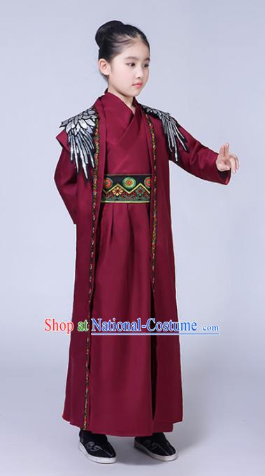 Chinese Han Dynasty Swordsman Costume Ancient Knight Hanfu Clothing for Kids