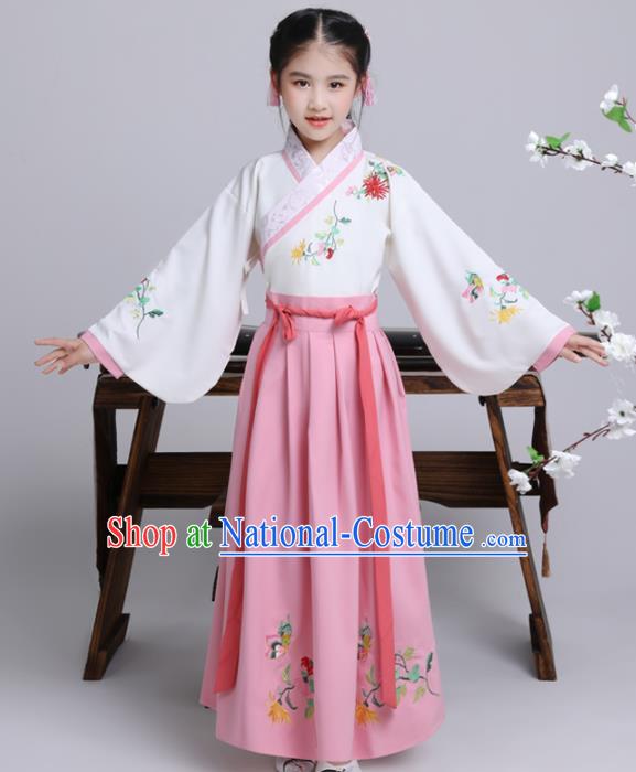 Chinese Ming Dynasty Princess Costume Ancient Peri Pink Hanfu Clothing for Kids