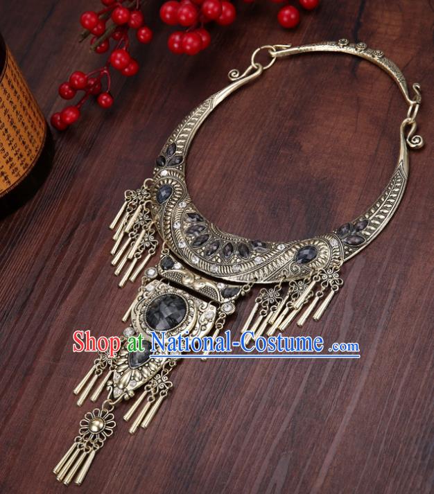 Chinese Traditional Jewelry Accessories Miao Minority Tassel Black Necklace for Women