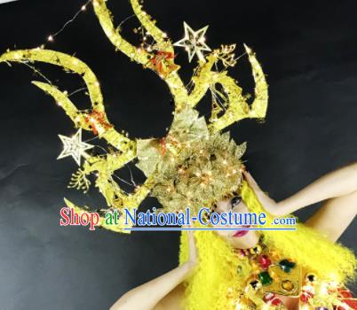 Professional Stage Performance Hair Accessories Brazilian Carnival Golden Antlers Royal Crown for Women