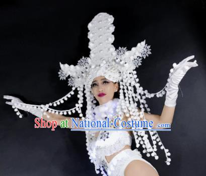 Professional Stage Performance Hair Accessories Brazilian Carnival White Feather Royal Crown for Women