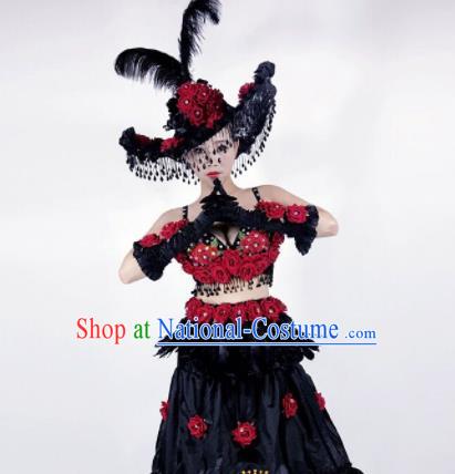 Professional Stage Performance Halloween Costume Brazilian Carnival Black Clothing and Headwear for Women