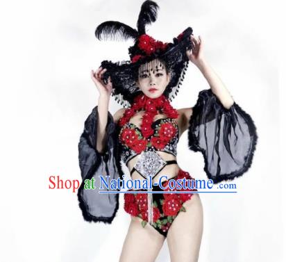 Professional Stage Performance Halloween Costume Brazilian Carnival Swimwear and Headwear for Women