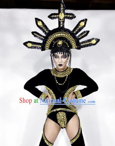 Professional Stage Performance Costume Halloween Cosplay Black Clothing and Headwear for Women