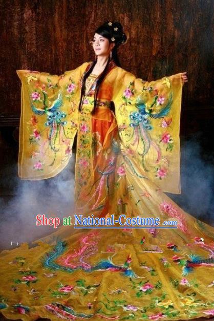 Chinese Ancient Queen Embroidered Costume Tang Dynasty Imperial Empress Trailing Hanfu Dress for Women