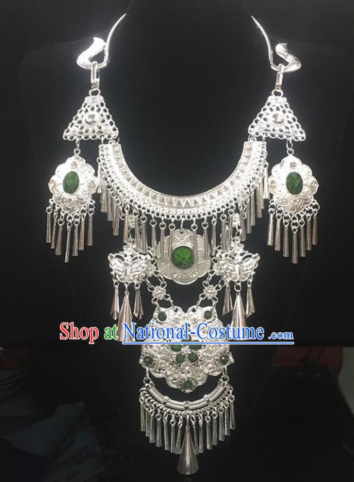 Chinese Traditional Jewelry Accessories Miao Minority Wedding Tassel Green Necklace for Women