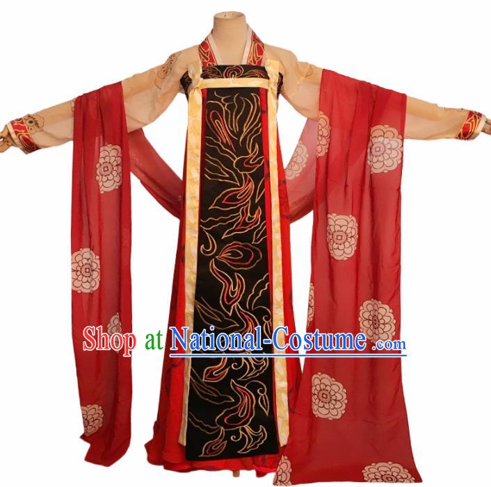 Chinese Tang Dynasty Imperial Consort Embroidered Costume Ancient Fairy Hanfu Dress for Women