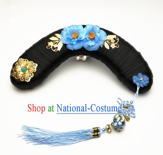 Chinese Ancient Qing Dynasty Princess Hair Accessories Palace Lady Hairpins and Wigs for Kids