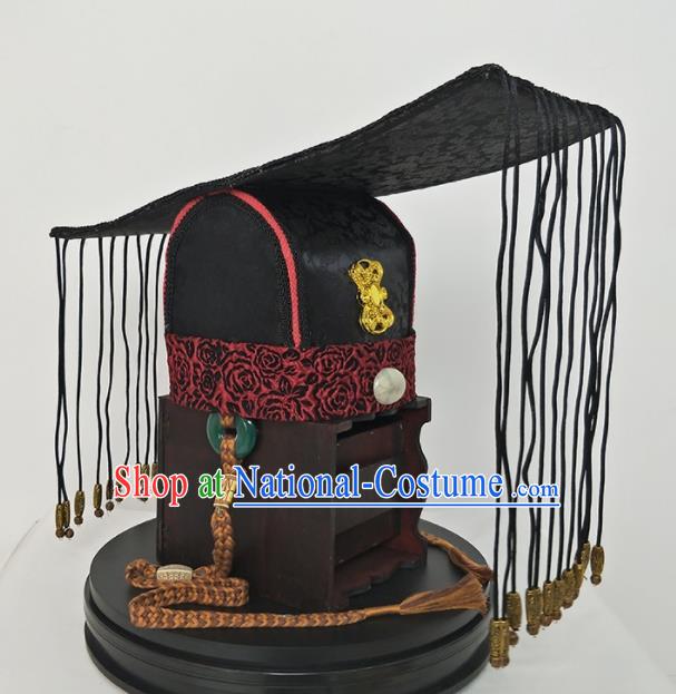 Chinese Ancient Han Dynasty Emperor Hair Accessories King Tassel Hat for Men