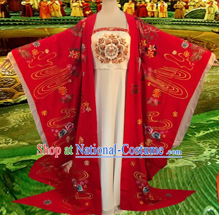 Chinese Tang Dynasty Imperial Consort Yang Embroidered Costume Ancient Empress Red Hanfu Dress for Women