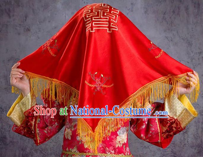 Chinese Ancient Bride Hair Accessories Wedding Red Veil Cover for Women