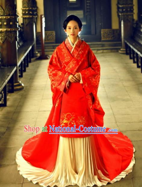 Chinese Han Dynasty Imperial Consort Costume Ancient Bride Red Hanfu Dress for Women