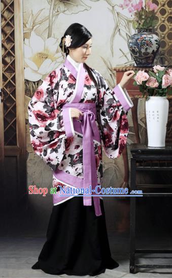 Chinese Traditional Han Dynasty Imperial Consort Printing Peony Hanfu Dress Ancient Maidenform Costumes for Women