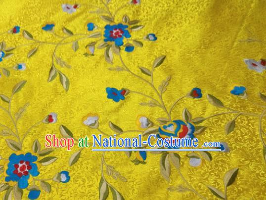 Chinese Traditional Silk Fabric Cheongsam Tang Suit Flowers Pattern Yellow Brocade Cloth Drapery