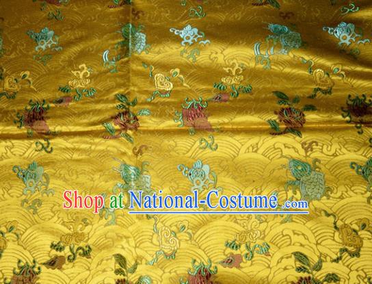 Chinese Traditional Yellow Silk Fabric Cheongsam Tang Suit Brocade Fishes Pattern Cloth Material Drapery