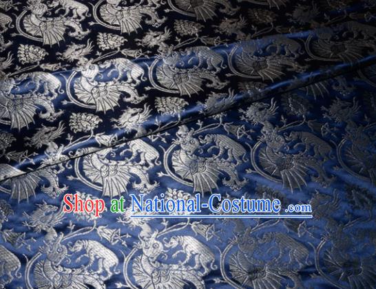 Chinese Traditional Navy Silk Fabric Cheongsam Tang Suit Brocade Palace Dragon Pattern Cloth Material Drapery