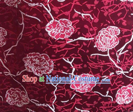 Chinese Traditional Silk Fabric Cheongsam Tang Suit Flowers Pattern Wine Red Brocade Cloth Drapery