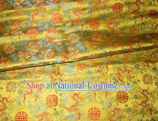 Chinese Traditional Yellow Silk Fabric Cheongsam Tang Suit Brocade Palace Dragon Pattern Cloth Material Drapery