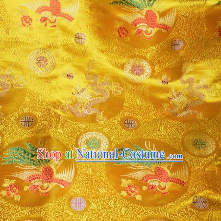 Chinese Traditional Yellow Silk Fabric Tang Suit Brocade Dragon and Phoenix Pattern Cloth Material Drapery