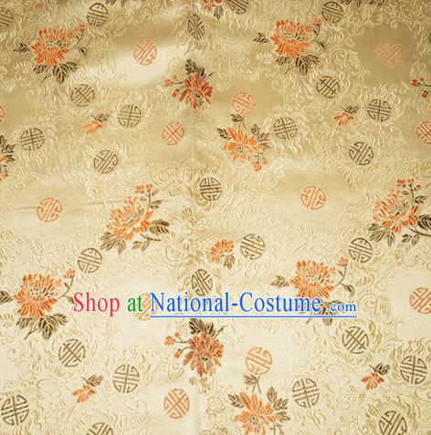 Chinese Traditional Golden Silk Fabric Tang Suit Brocade Cheongsam Flowers Pattern Cloth Material Drapery