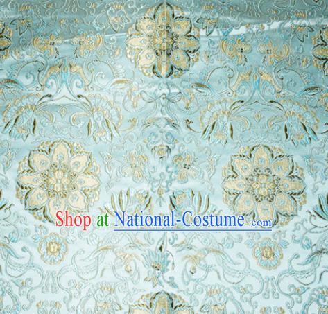 Chinese Traditional Silk Fabric Tang Suit Blue Brocade Cheongsam Palace Pattern Cloth Material Drapery