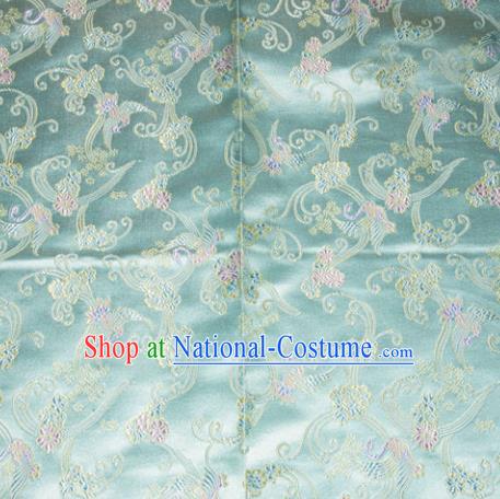 Chinese Traditional Blue Silk Fabric Tang Suit Brocade Cheongsam Cranes Pattern Cloth Material Drapery