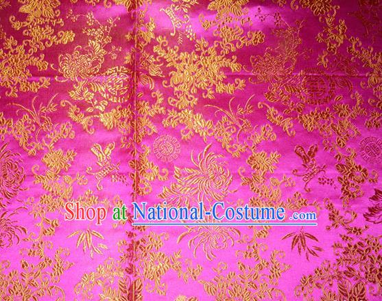 Chrysanthemum Pattern Chinese Traditional Rosy Silk Fabric Tang Suit Brocade Cloth Cheongsam Material Drapery