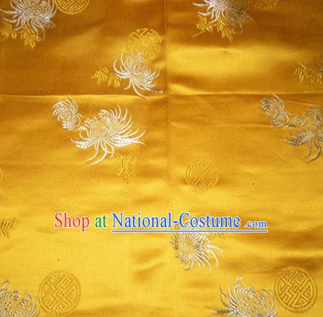 Chinese Traditional Cheongsam Silk Fabric Tang Suit Yellow Brocade Classical Chrysanthemum Pattern Cloth Material Drapery