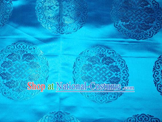 Chinese Traditional Cheongsam Silk Fabric Tang Suit Blue Brocade Classical Round Pattern Cloth Material Drapery