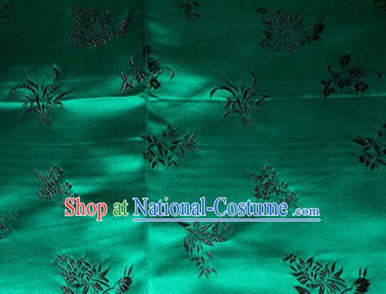 Chinese Traditional Cheongsam Green Silk Fabric Tang Suit Brocade Classical Plum Blossom Orchid Bamboo Chrysanthemum Pattern Cloth Material Drapery