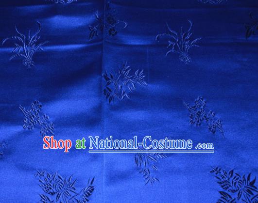 Chinese Traditional Cheongsam Royalblue Silk Fabric Tang Suit Brocade Classical Plum Blossom Orchid Bamboo Chrysanthemum Pattern Cloth Material Drapery