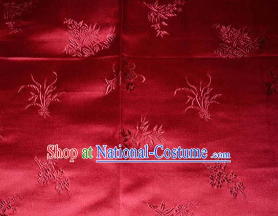 Chinese Traditional Cheongsam Red Silk Fabric Tang Suit Brocade Classical Plum Blossom Orchid Bamboo Chrysanthemum Pattern Cloth Material Drapery