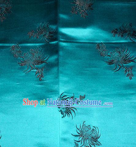 Chinese Traditional Classical Chrysanthemum Pattern Silk Fabric Tang Suit Blue Brocade Cloth Cheongsam Material Drapery