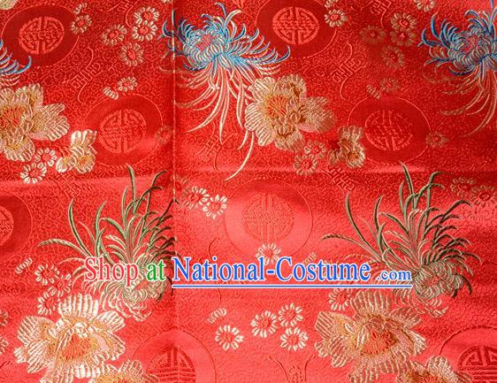 Chinese Traditional Silk Fabric Classical Chrysanthemum Pattern Tang Suit Red Brocade Cloth Cheongsam Material Drapery