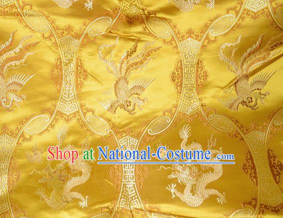 Classical Dragons Phoenix Pattern Chinese Traditional Golden Silk Fabric Tang Suit Brocade Cloth Cheongsam Material Drapery